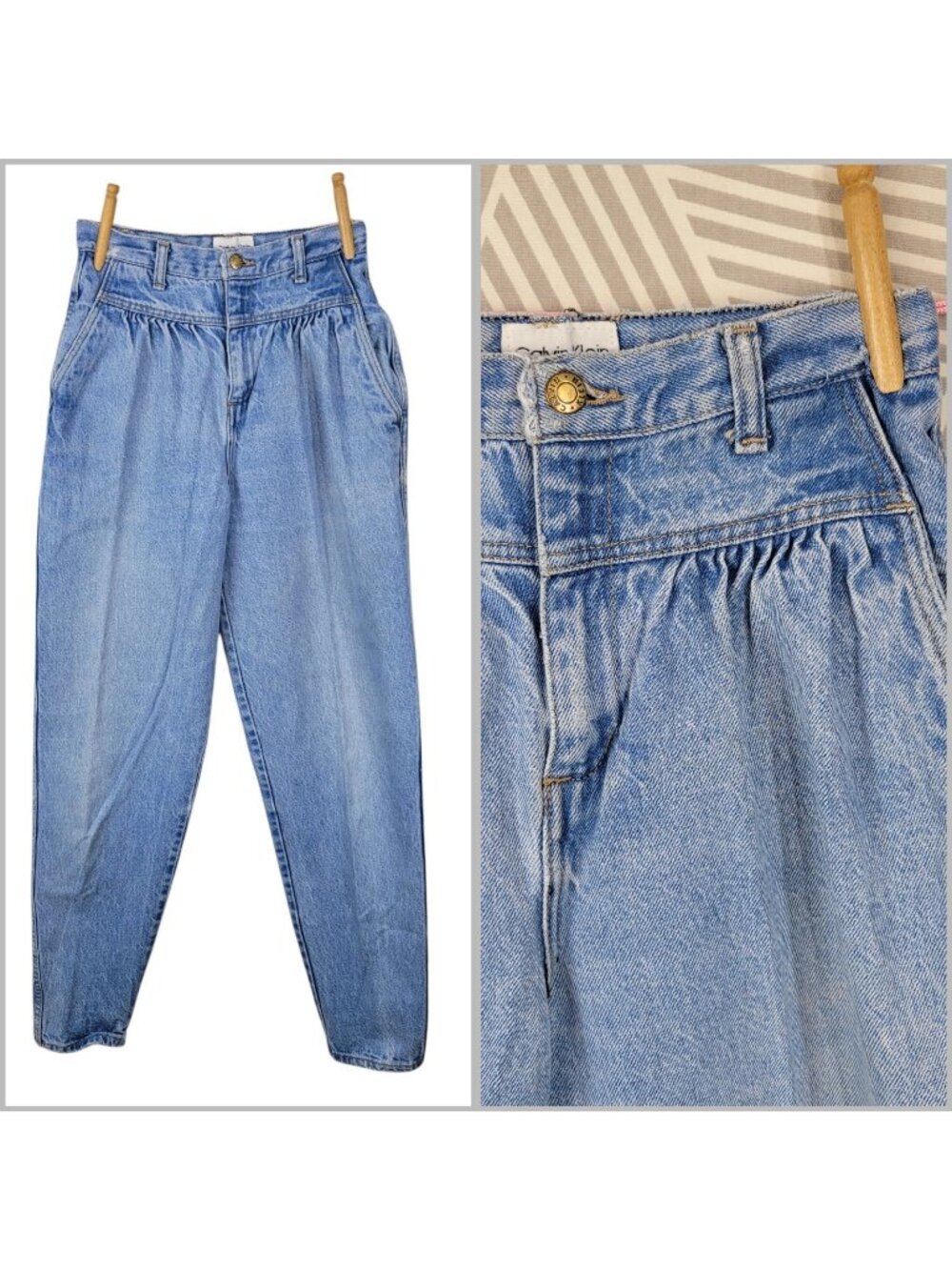 Calvin Klein Jeans Made In USA High Rise Pleated Front Size 8 Waist 27" Vtg Mom